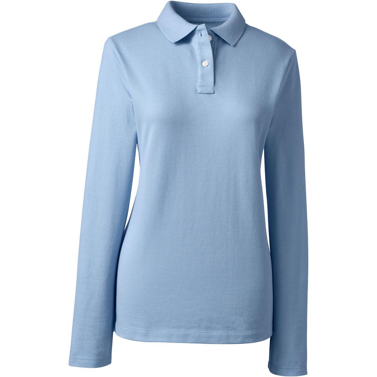 Womens Lands End School Uniform Long Sleeve Mesh Polo Shirt Classic Blue Product Image