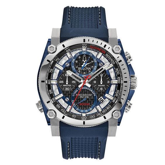 Men's Bulova Precisionist Chronograph Two-Tone IP Strap Watch with Black Dial (Model: 98B315) Product Image