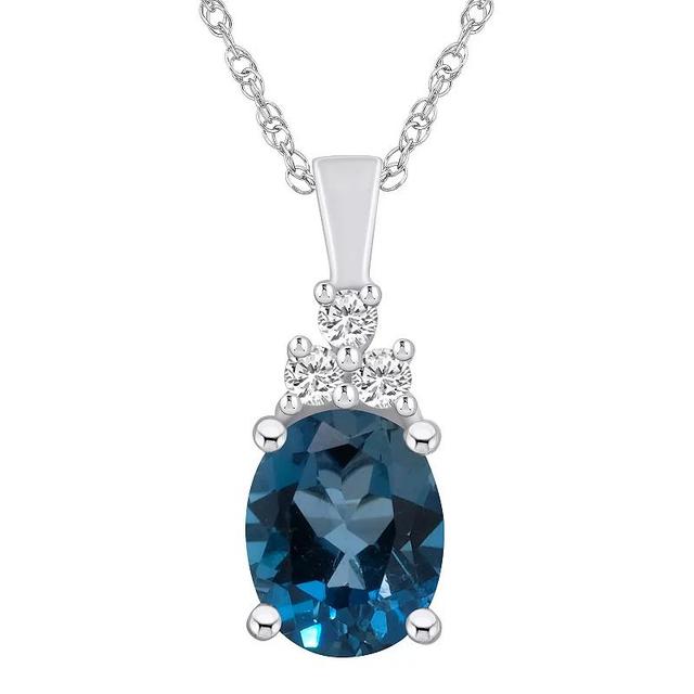 Alyson Layne 14k White Gold Oval London Blue Topaz & 1/6 Carat T.W. Diamond Pendant Necklace, Womens Product Image