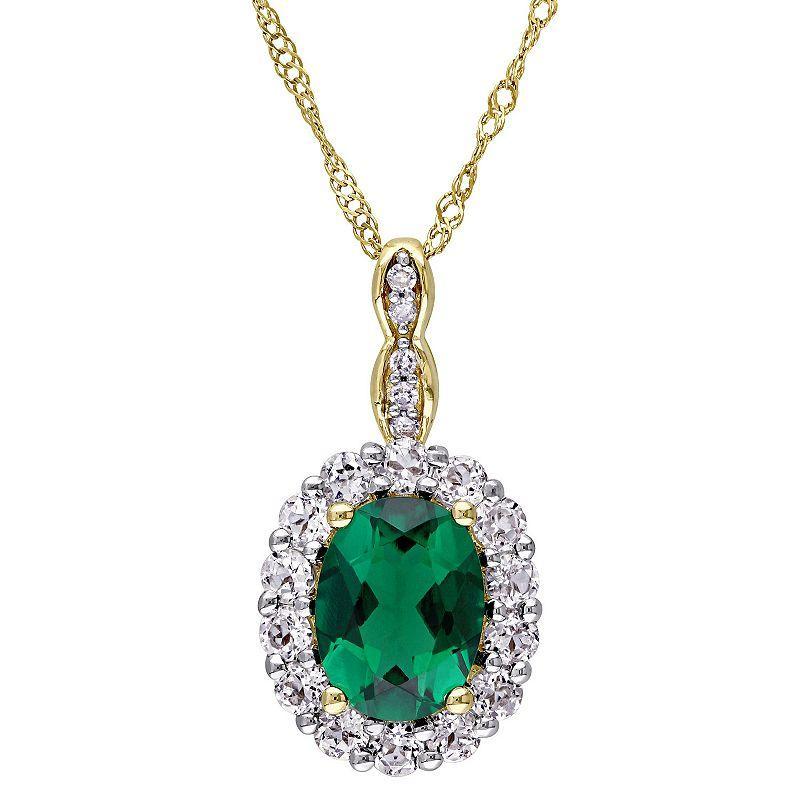 Stella Grace 14k Gold Lab-Created Emerald White Topaz & Diamond Accent Pendant Necklace, Womens Product Image