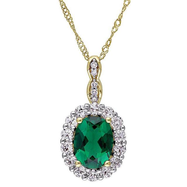 Stella Grace 14k Gold Lab-Created Emerald White Topaz & Diamond Accent Pendant Necklace, Womens Multicolor Product Image