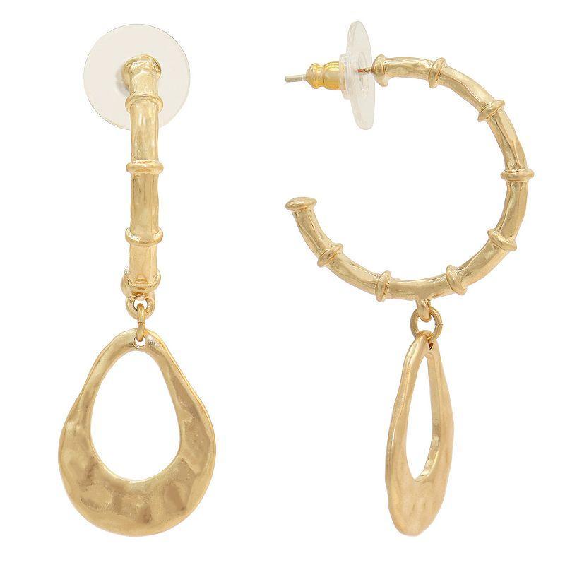 Bella Uno Zinc Gold Tone Hoop Charm Dangle Earrings, Womens Product Image