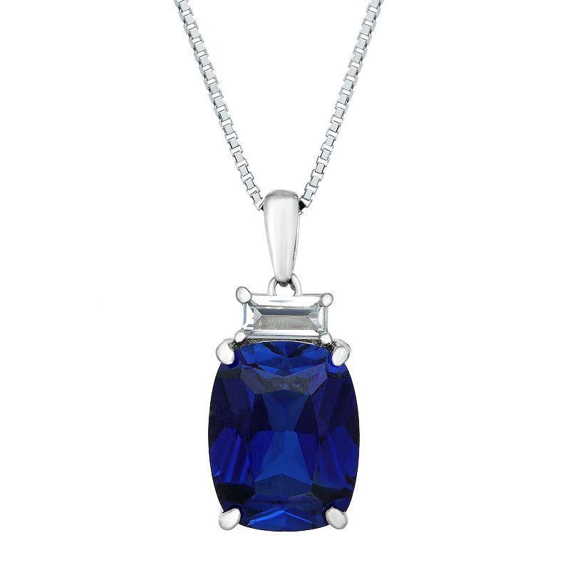 Gemminded Sterling Silver Lab-Created Sapphire & Lab-Created White Sapphire Accent Pendant Necklace, Womens Product Image