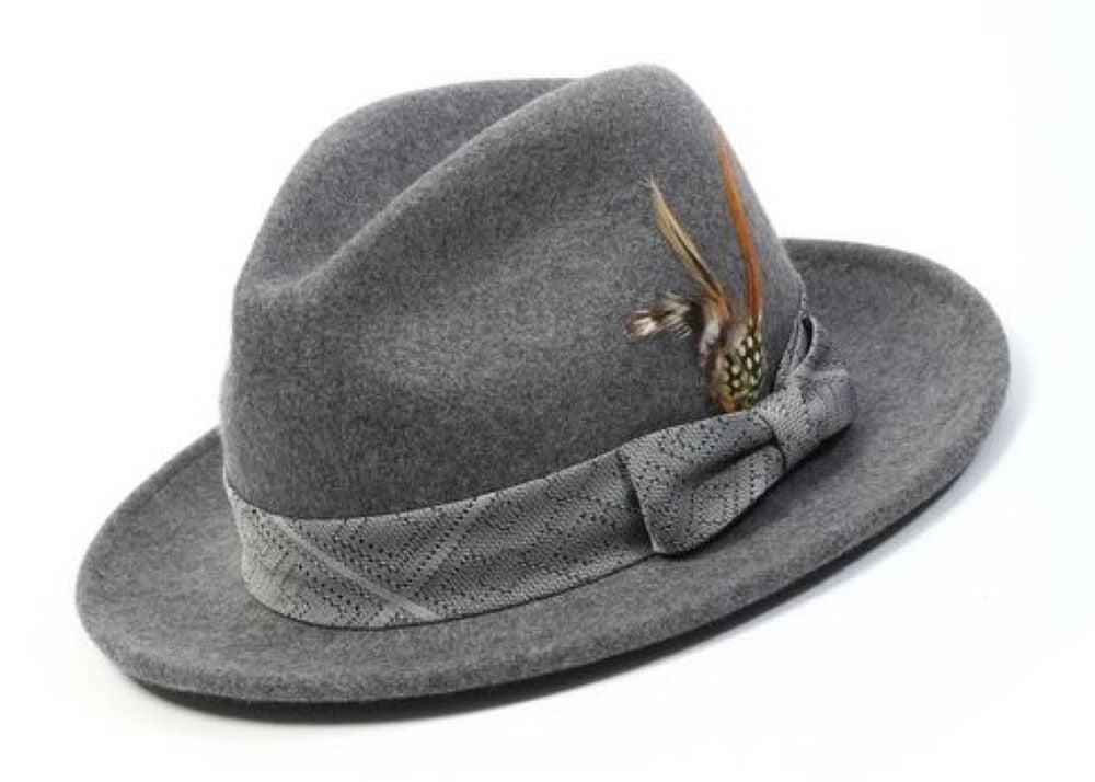 Grey Wool Felt Dress Hat with Feather Accent Product Image