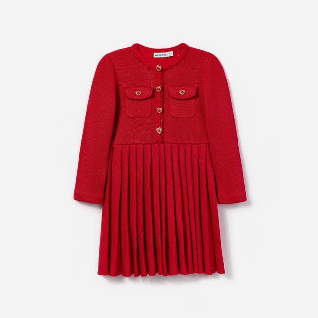 Red Knit Pleated Dress Product Image