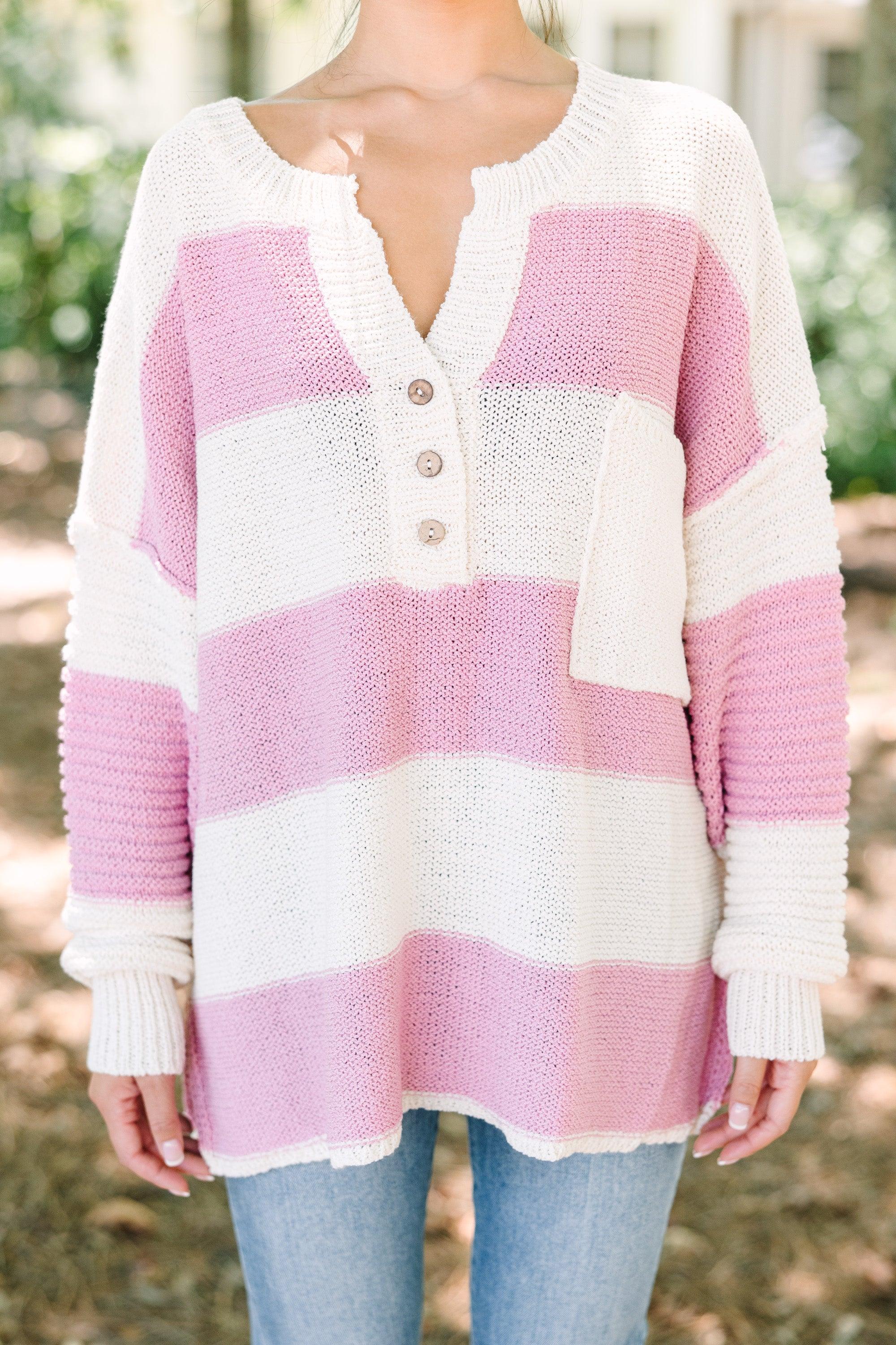 Best Day Ever Mauve Pink Striped Sweater Female Product Image