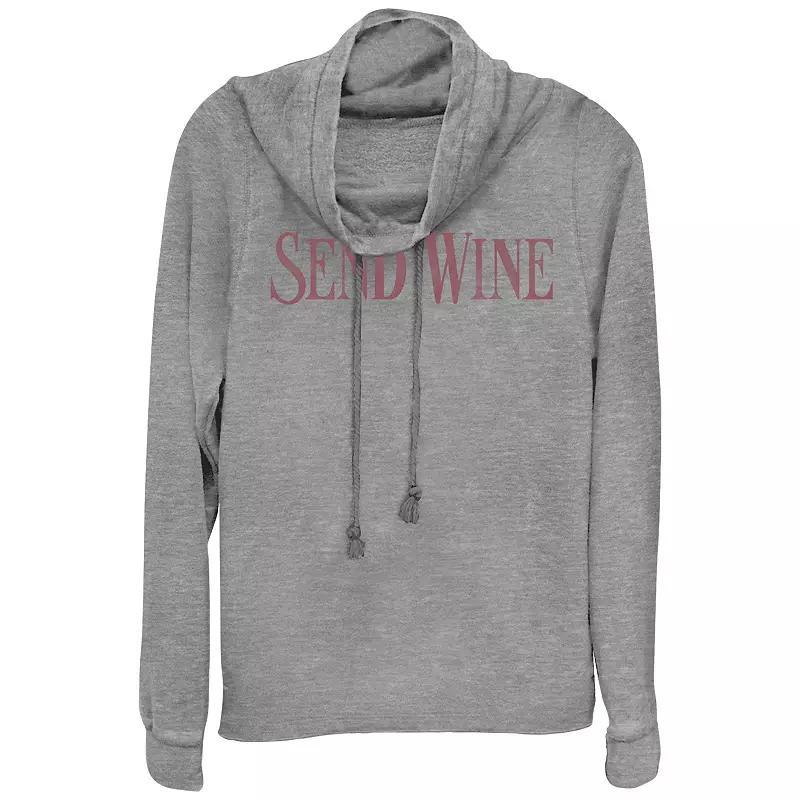 Womens Plus Send Wine Cowlneck Graphic Lightweight Long Sleeve, Girls Gray Grey Product Image