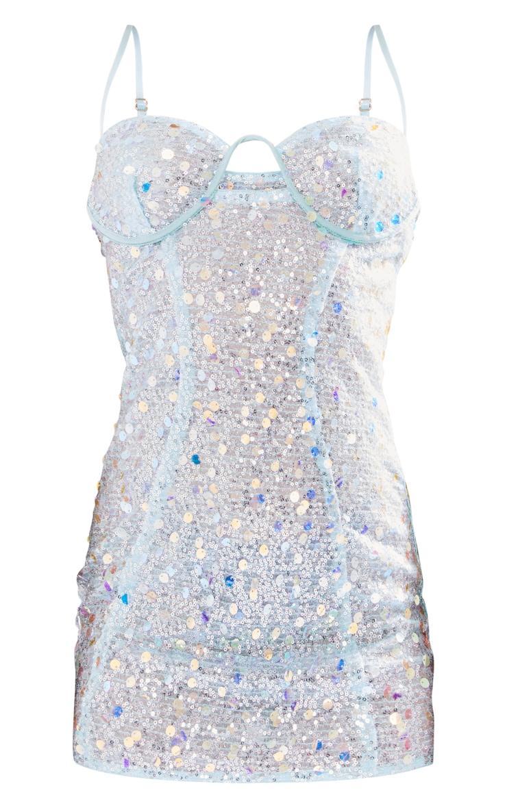 Petite Blue Sequin Bust Detail Mini Dress Product Image