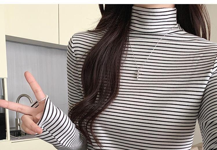 Long-Sleeve Mock Neck Striped Tee Product Image