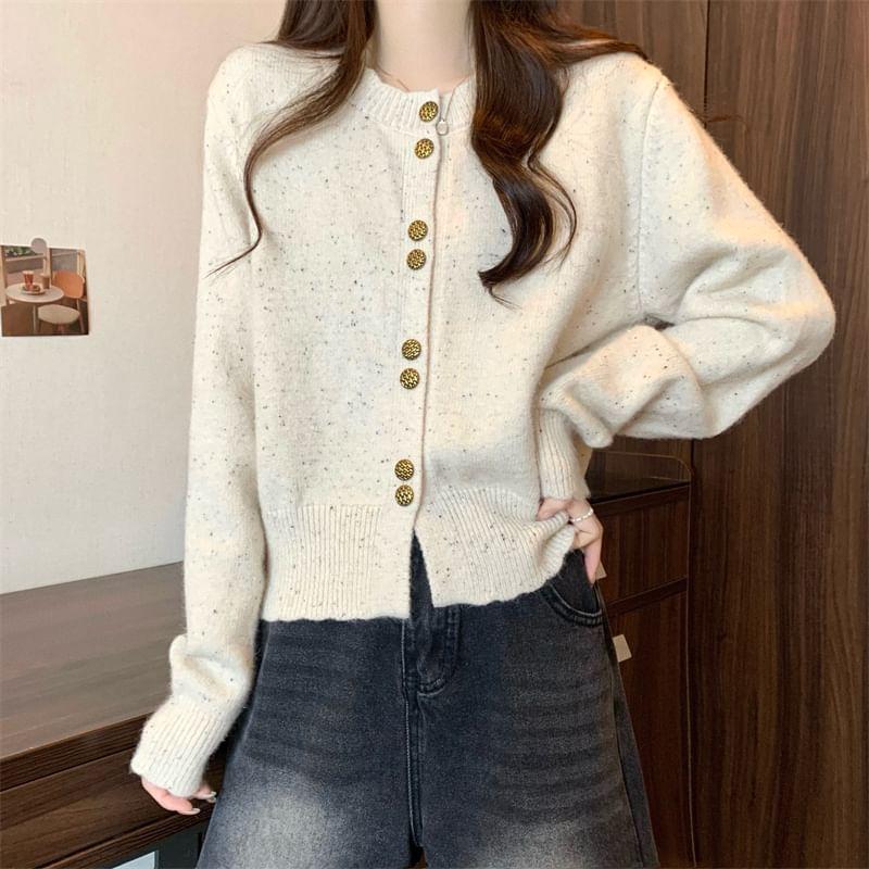 Round Neck Melange Cardigan Product Image