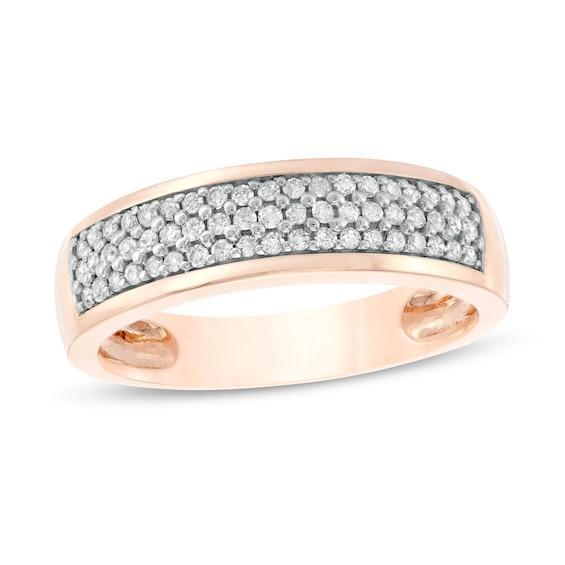 Men's 3/8 CT. T.w. Diamond Triple Row Wedding Band in 10K Rose Gold Product Image