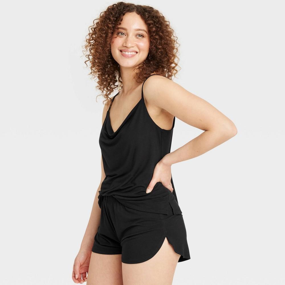 Womens Cloud Knit Cami Top and Shorts Pajama Set - Auden Black M Product Image