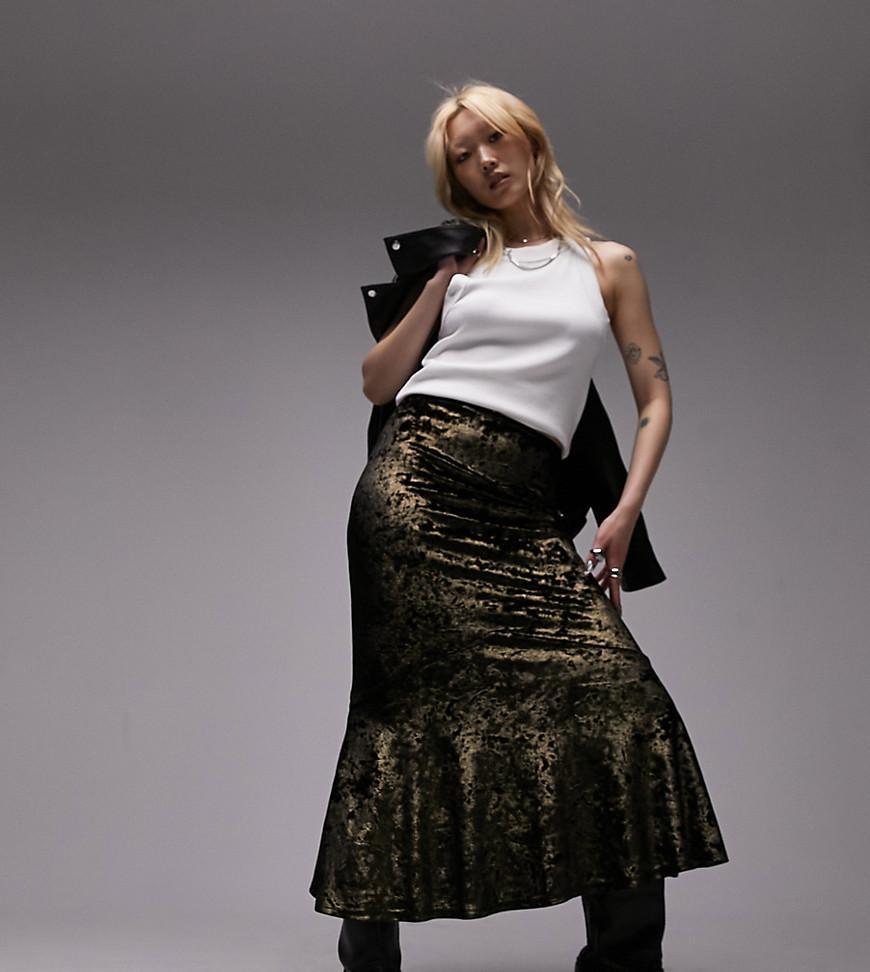 Topshop Petite crushed velvet fishtail maxi skirt Product Image