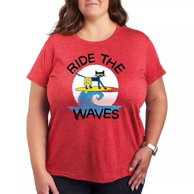 Plus Pete the Cat Ride The Waves Graphic Tee, Womens Grey Gray Product Image