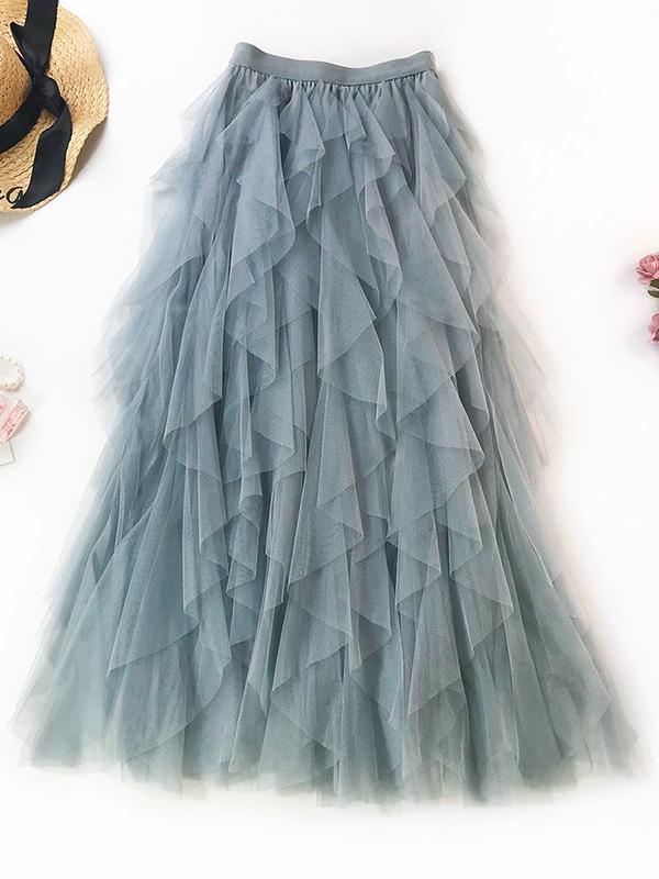 Solid Color Irregular Tiered Gauze Skirt Product Image