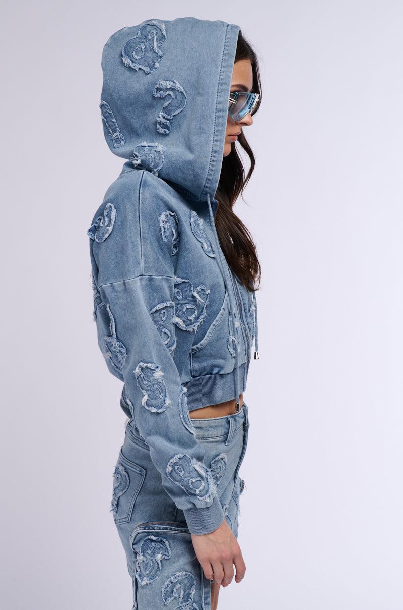 MONEY SIGNS DENIM FRONT ZIP SWEATSHIRT Product Image