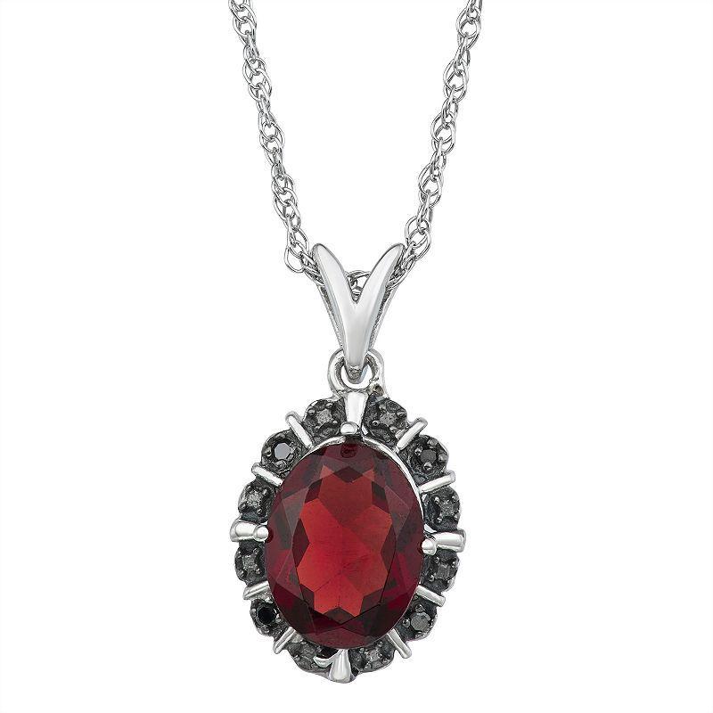 Jewelexcess Sterling Silver Gemstone & Black Diamond Accent Pendant Necklace, Womens Red Product Image