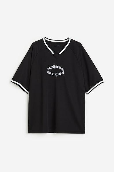 H & M - Oversized Fit Printed Mesh T-shirt - Black product image