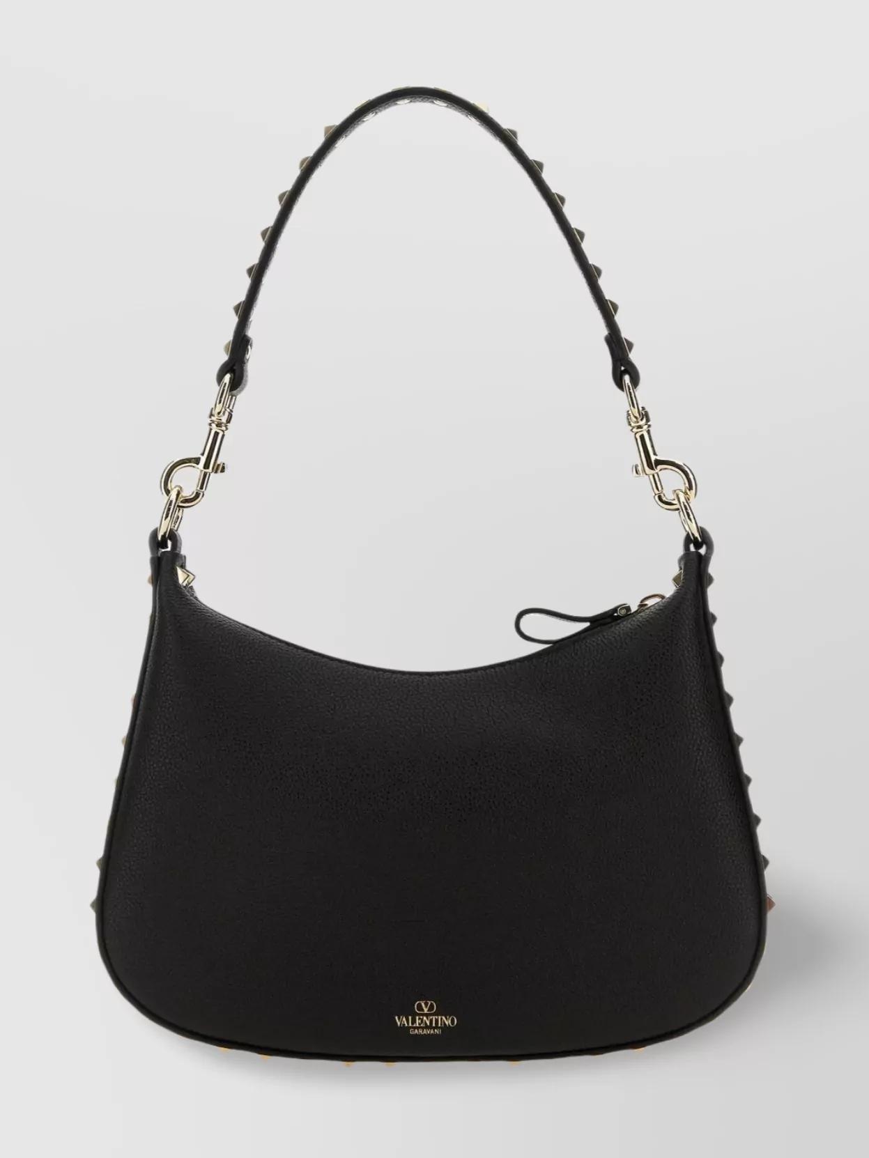 Small Rockstud Leather Hobo Bag In Black Product Image