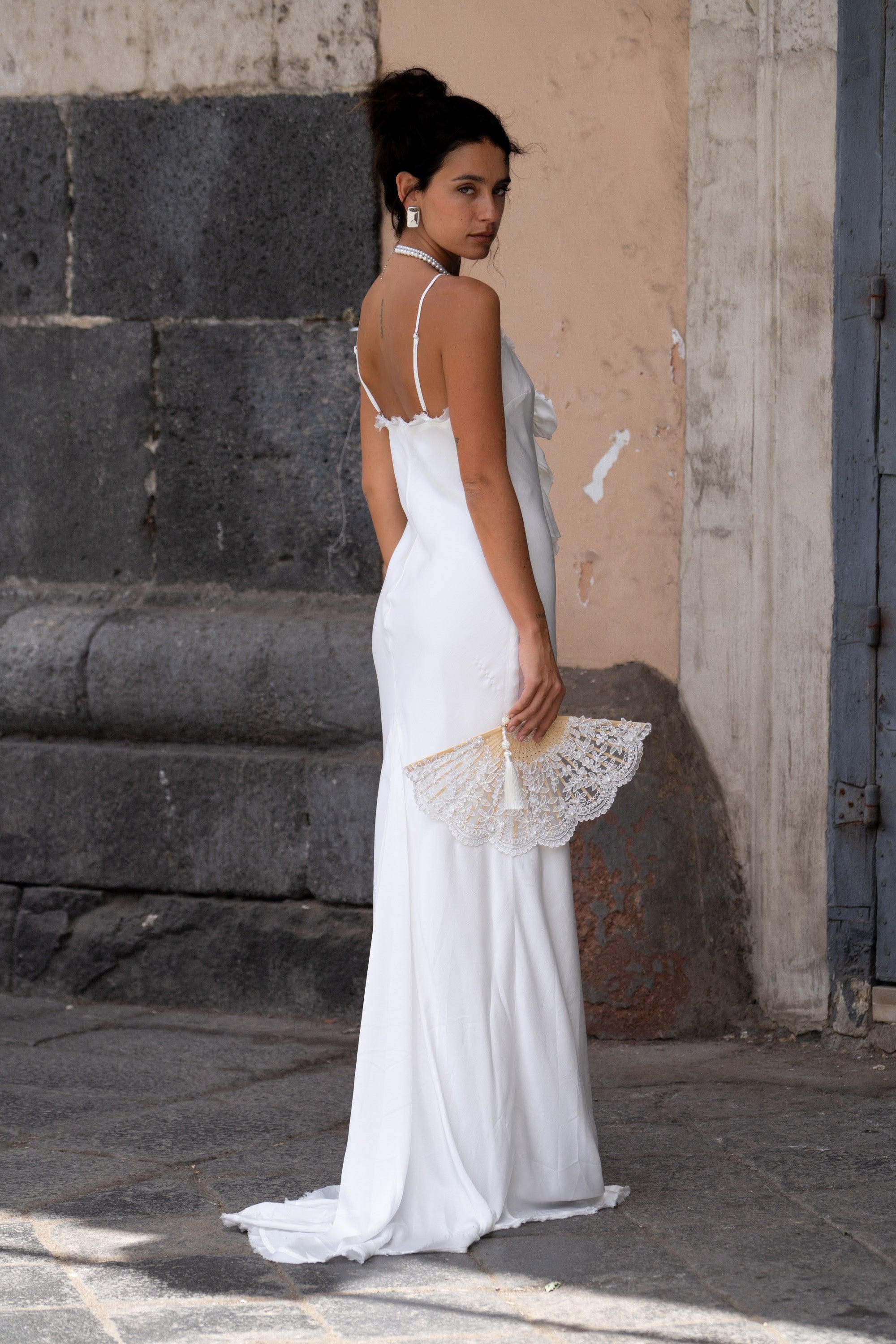 Prosecco White Rosette Frill Maxi Dress Product Image