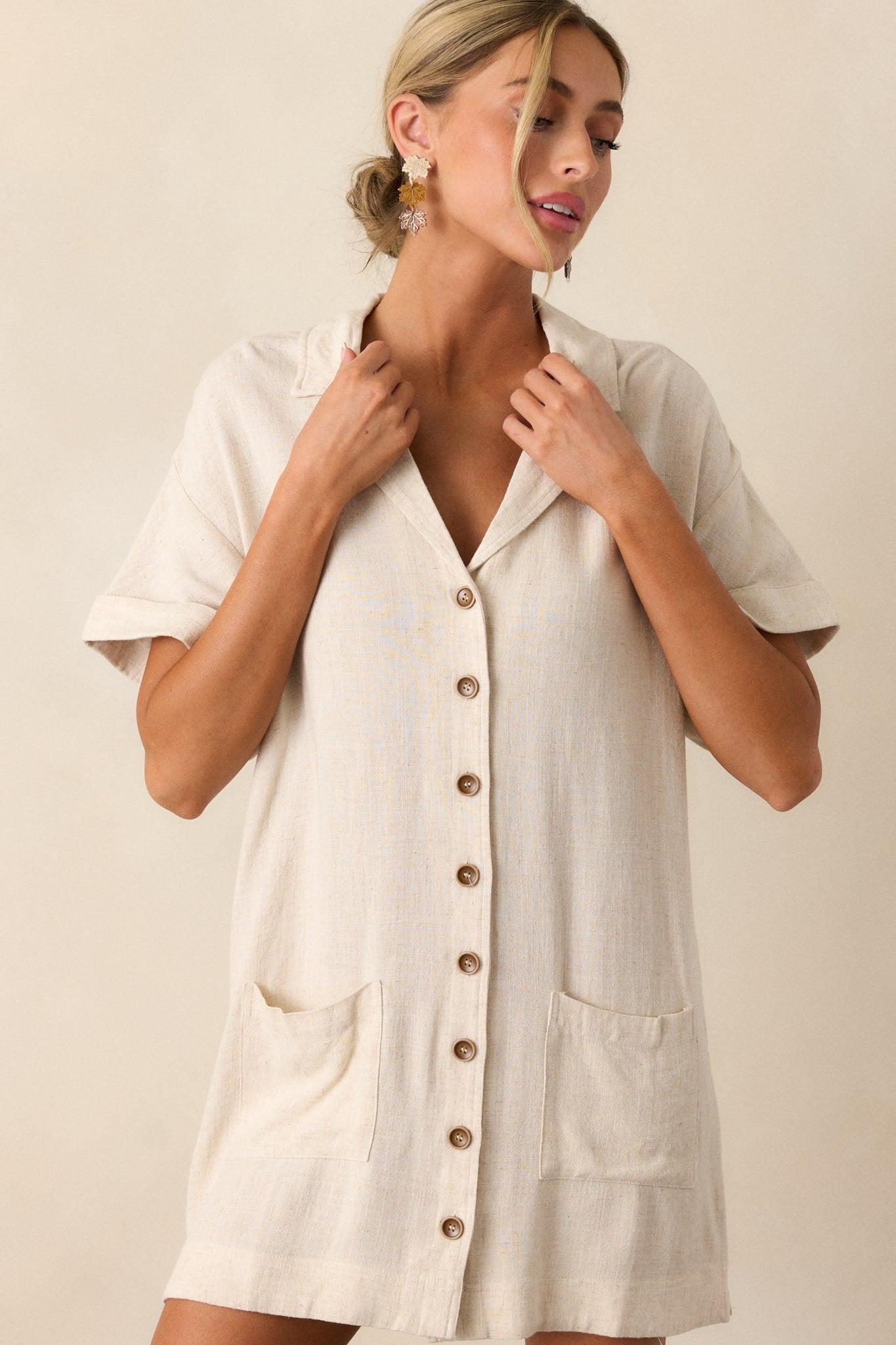 Effortless Selection Beige Button Front Cover Up Dress Product Image