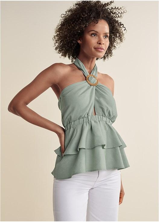 Ring Trim Tiered Halter Top Product Image