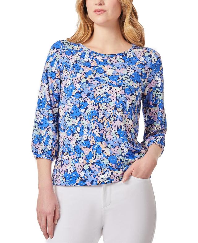 Jones New York Womens Floral-Print Moss Crepe 3/4-Sleeve Top Product Image