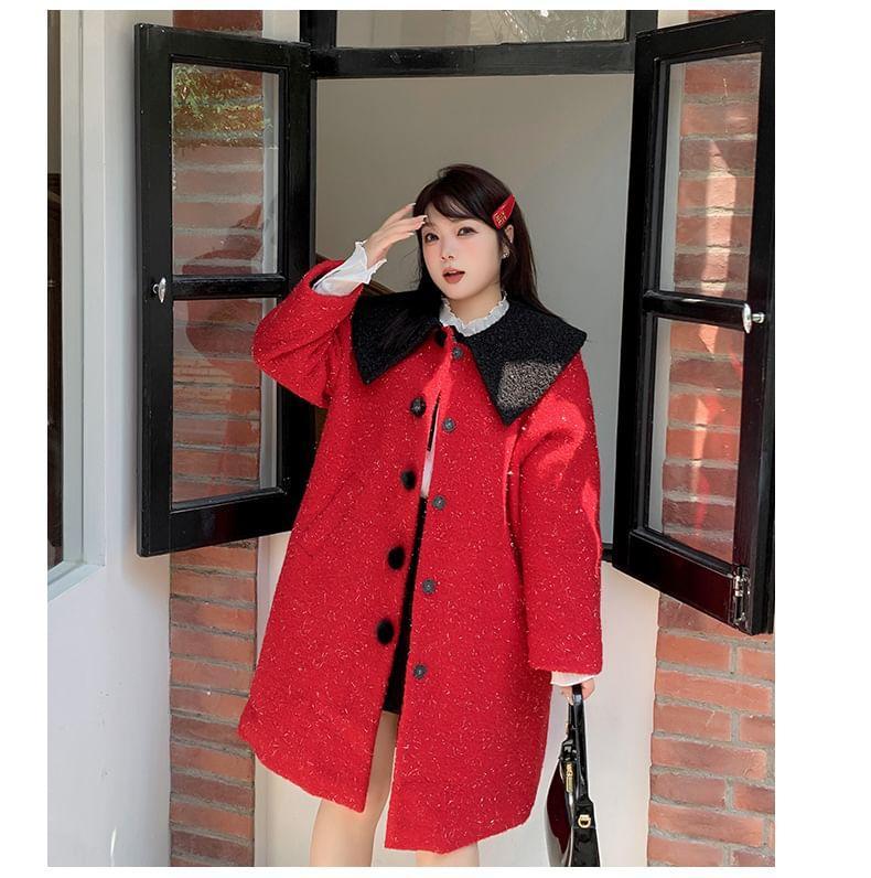 Plus Size Two Tone Long Single-Breasted Coat Product Image