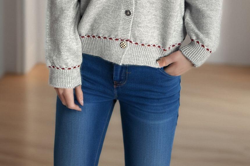 Crew Neck Plain Contrast Trim Sweater Product Image