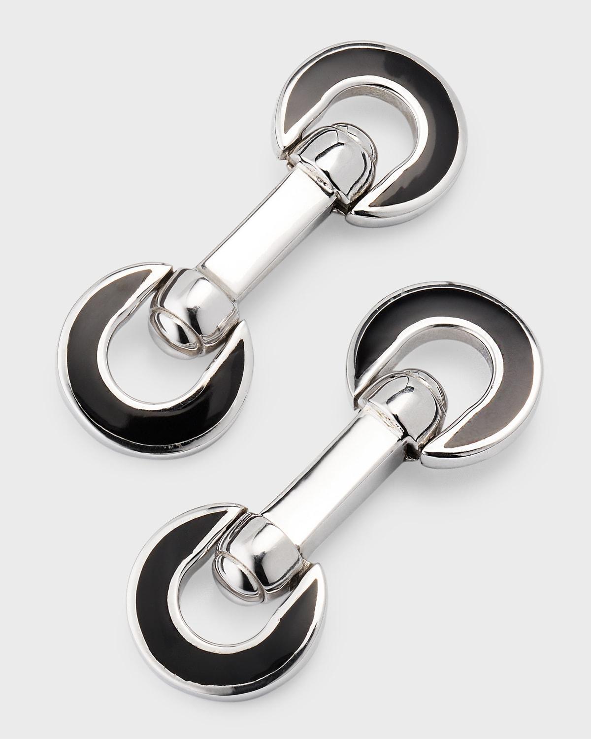 Mens Horseshoe Sterling Silver & Enamel Cufflinks Product Image