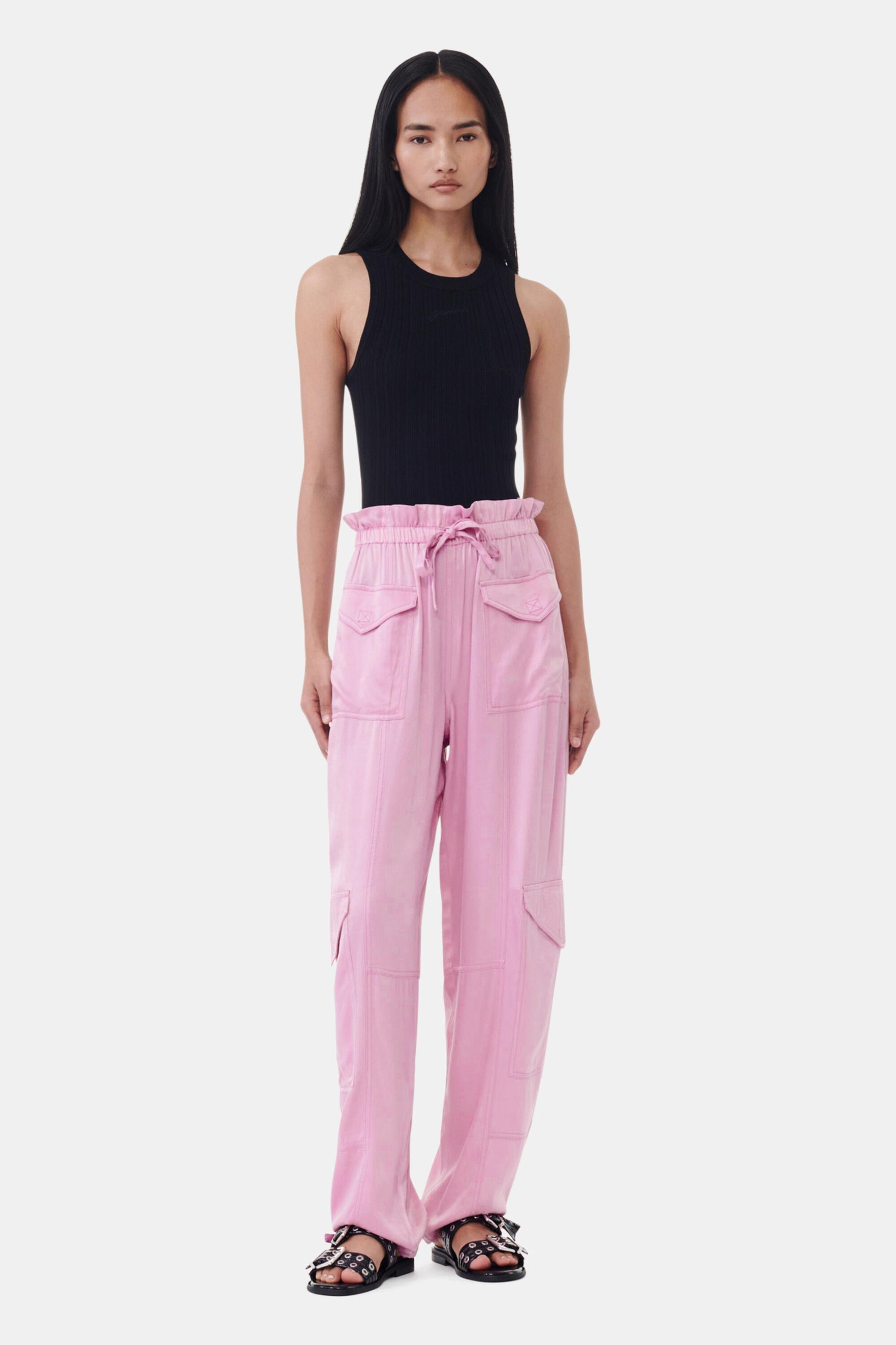 Pink Washed Satin Pants Product Image