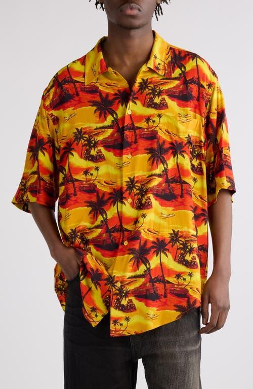 BALENCIAGA Hawaiian Car Short-sleeve Shirt In Orange Product Image