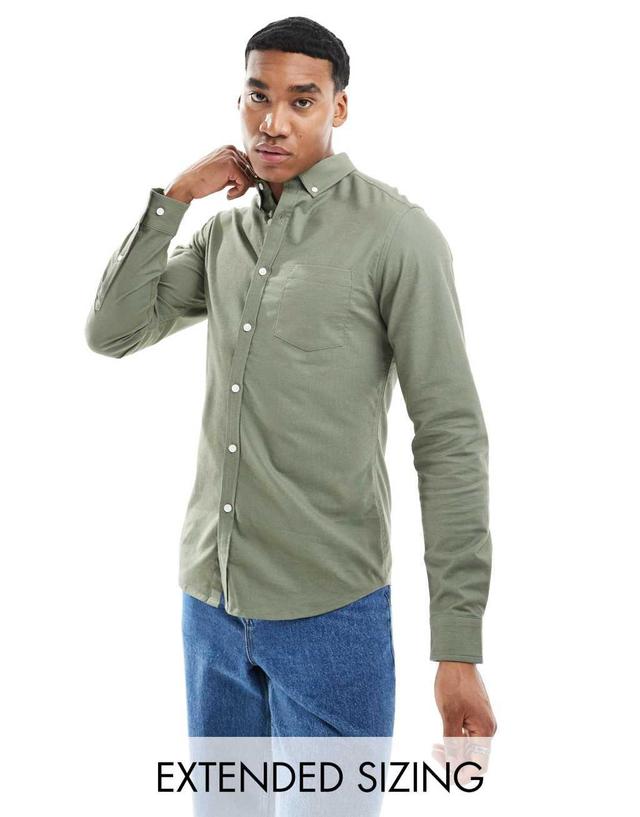 ASOS DESIGN slim fit oxford shirt in khaki Product Image