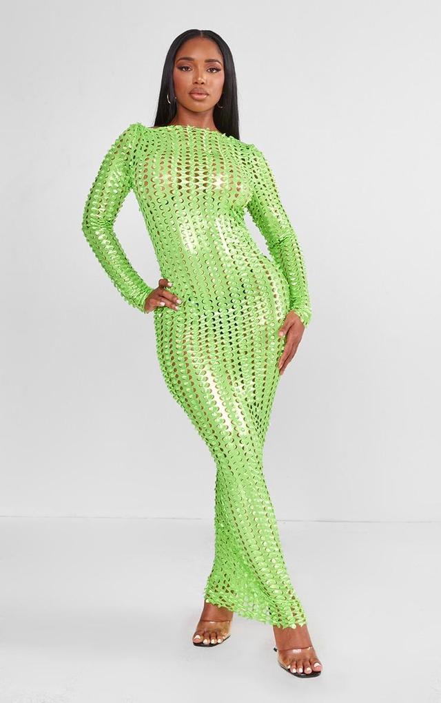 Shape Neon Green Textured Detail Long Sleeve Maxi Dress Product Image