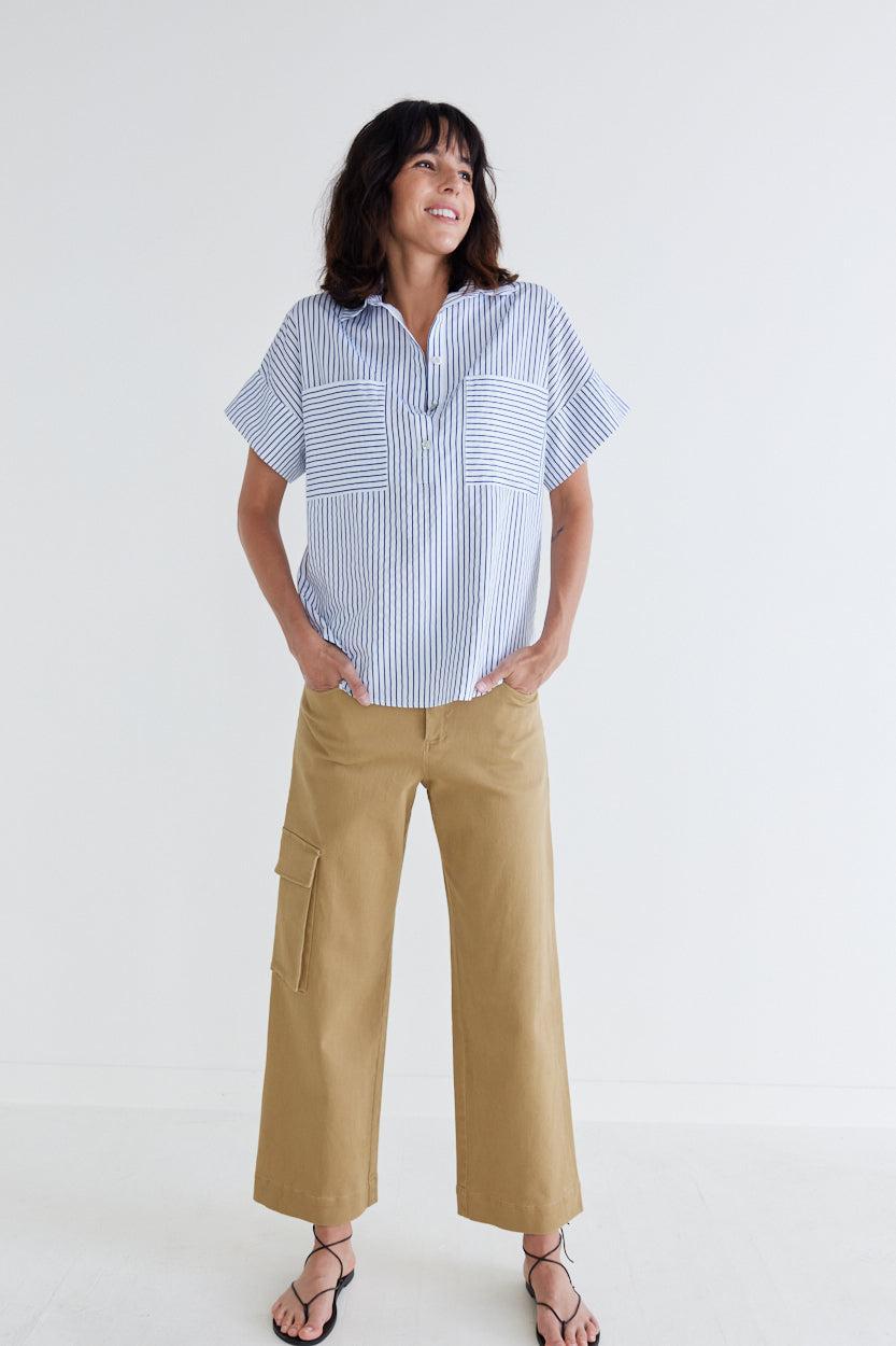 Walk the Line Short Sleeve Poplin Top Product Image