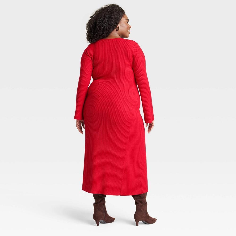 Womens Long Sleeve Maxi Sweater Dress - A New Day Red 1X Product Image