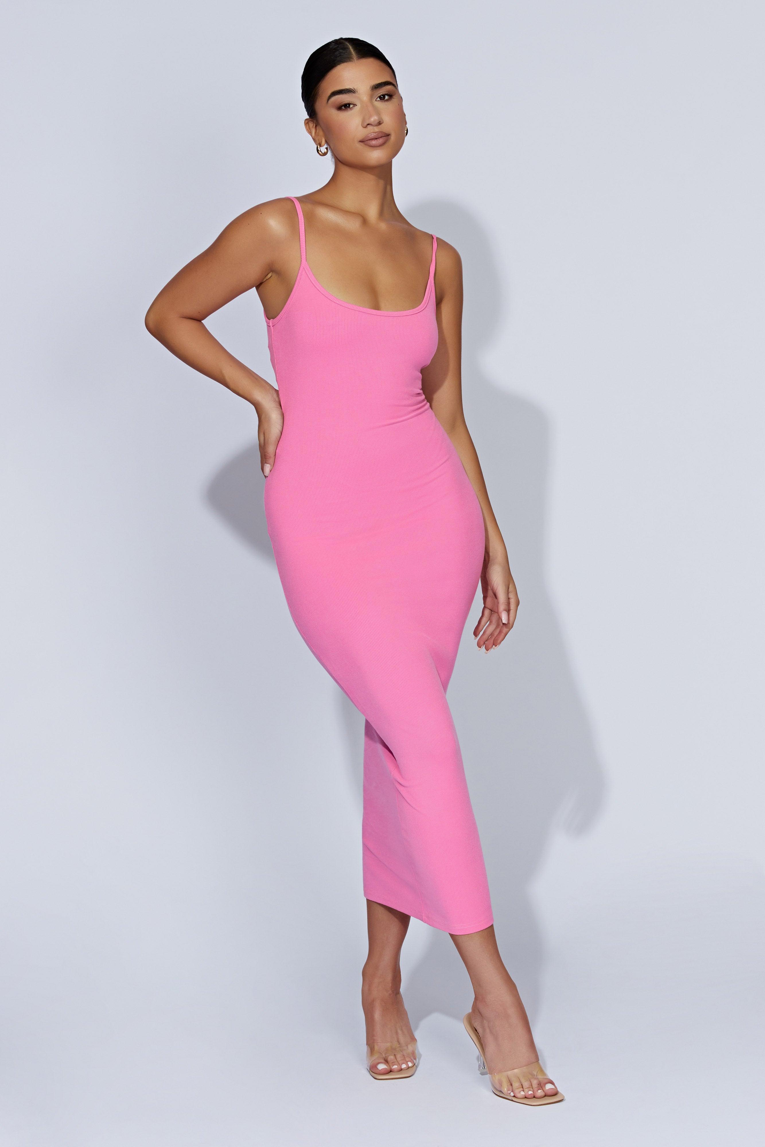 Alexis Ribbed Cami Midi Dress - Bubblegum Pink Product Image