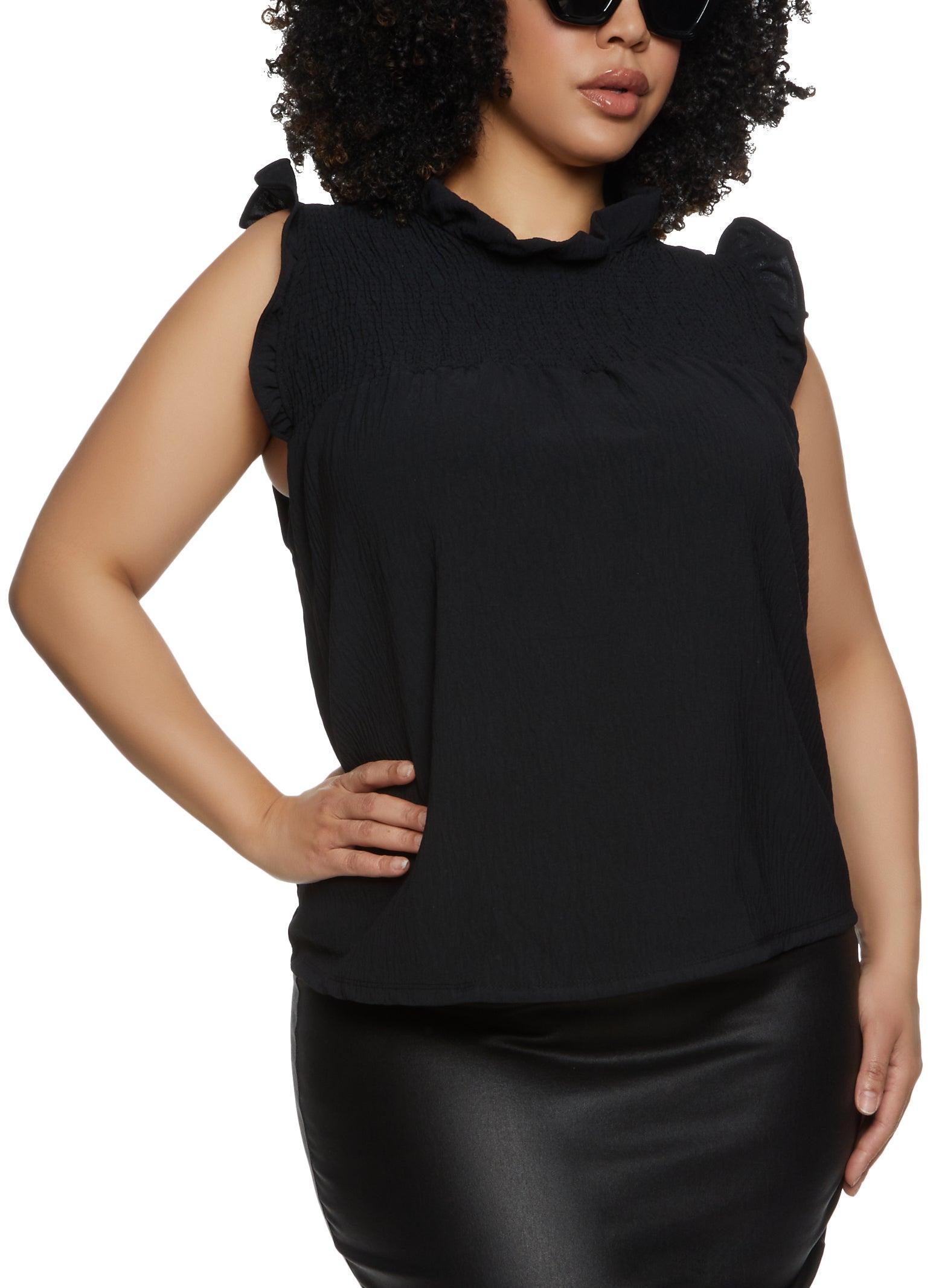 Womens Plus Size Smocked Sleeveless Blouse Product Image