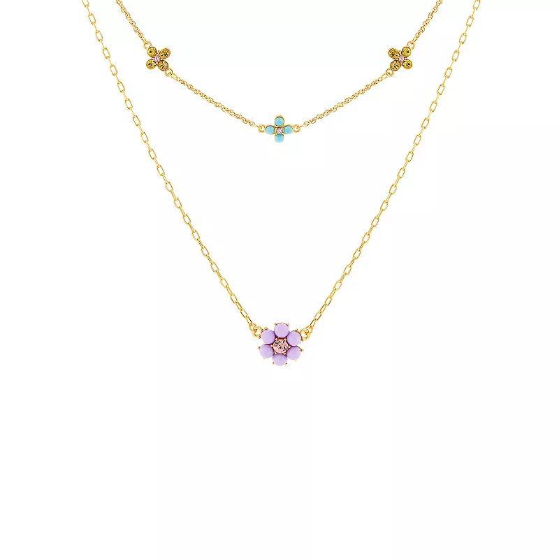 Emberly Gold Tone Multi Color Flowers Double Strand Cable Chain Necklace, Womens Product Image