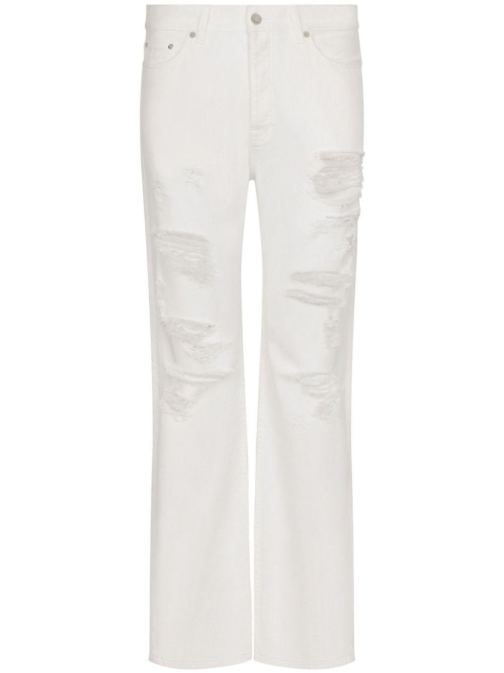 Distressed Straight-leg Jeans In White Product Image