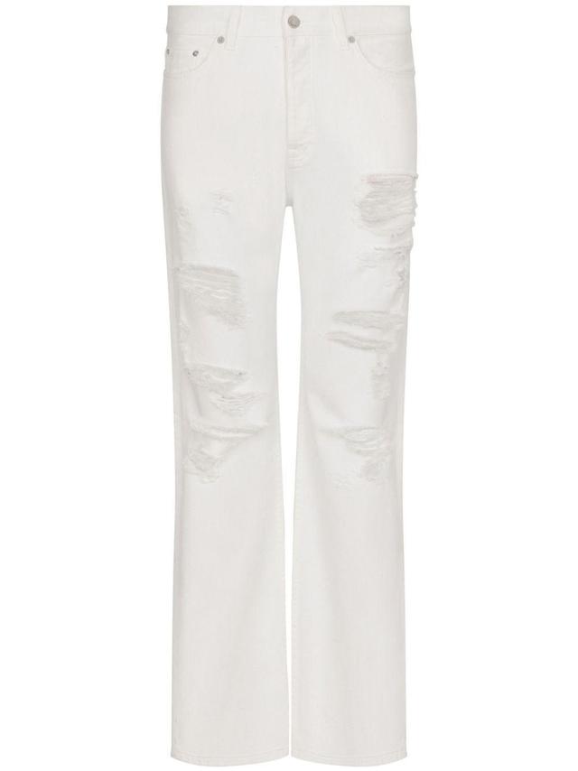 Distressed Straight-leg Jeans In White Product Image