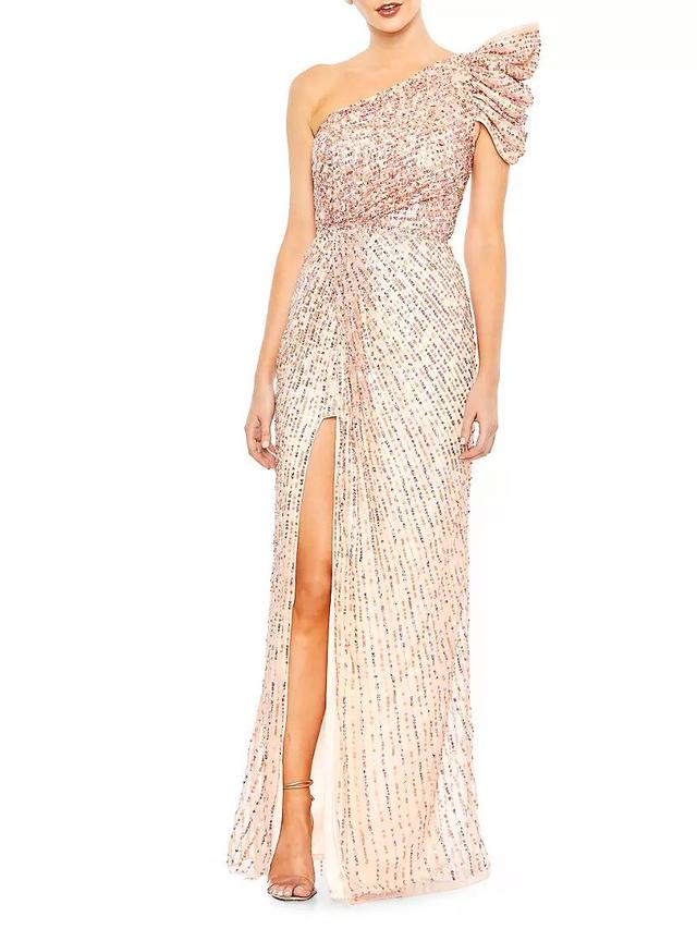 One-Shoulder Sequined Stripe Gown Product Image