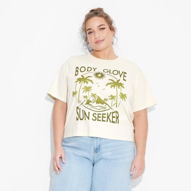 Womens Body Glove Sun Seeker Cropped Short Sleeve Graphic T-Shirt - Cream Product Image