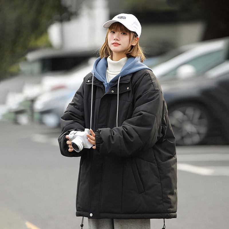 Mock Two-Piece Two-Tone Hooded Padded Zip Jacket Product Image