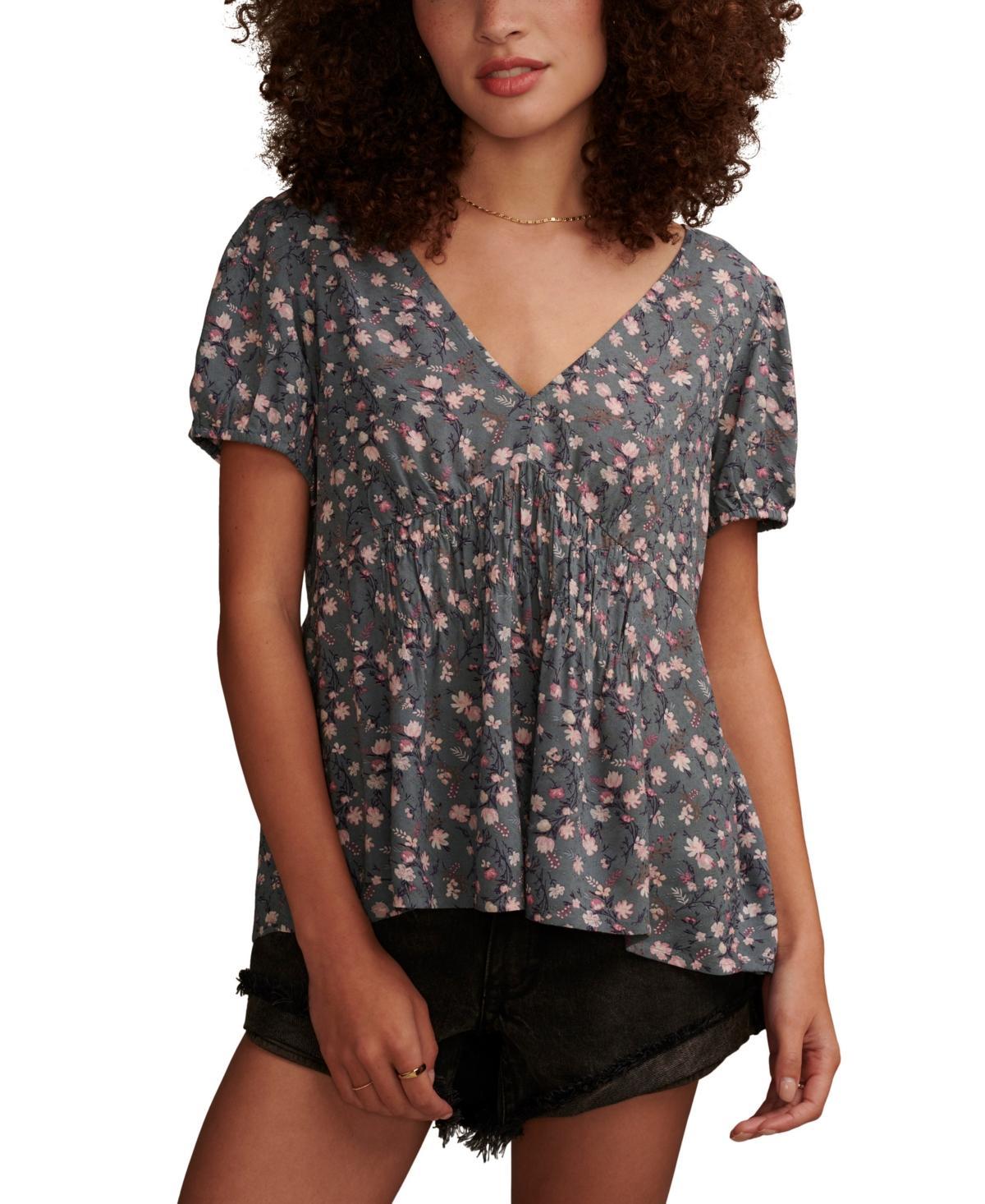 Lucky Brand Womens Floral-Print Wide-Smocked Short-Sleeve Top Product Image