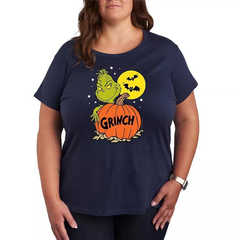 Plus Size Dr. Seuss Grinch Halloween Pumpkin Graphic Tee, Womens Blue Product Image