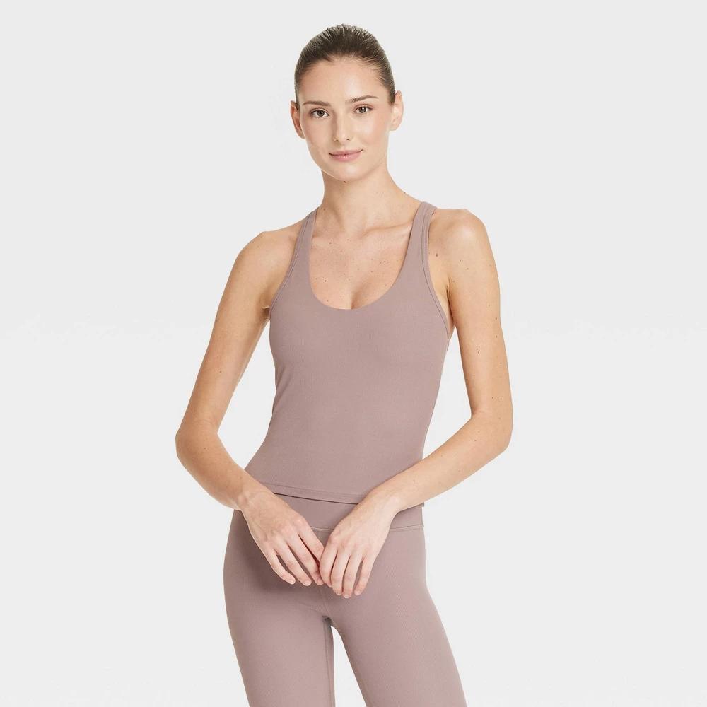 Womens Everyday Soft Rib Racerback Cropped Support Tank Top - All In Motion Light Brown XS Product Image