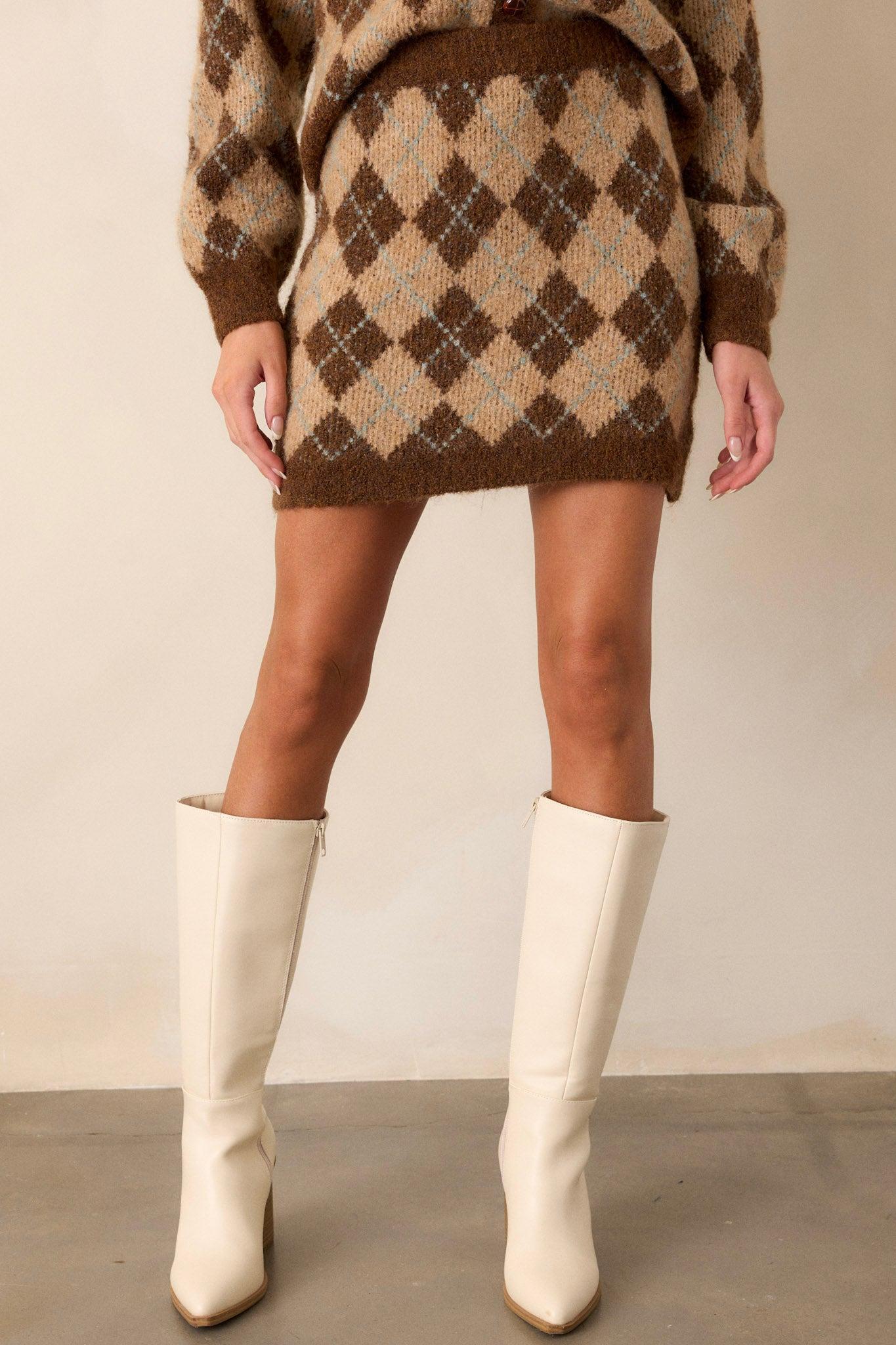 Radiant Moon Brown Argyle Knit Cardigan Product Image