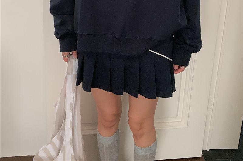 Set: Crewneck Lettering Sweatshirt + Mini Pleated Skirt Product Image