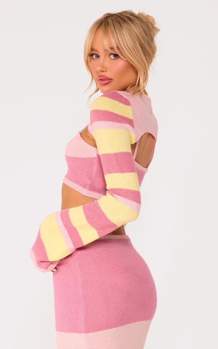 Pink Knit Stripe Detail Shrug And Cami Product Image